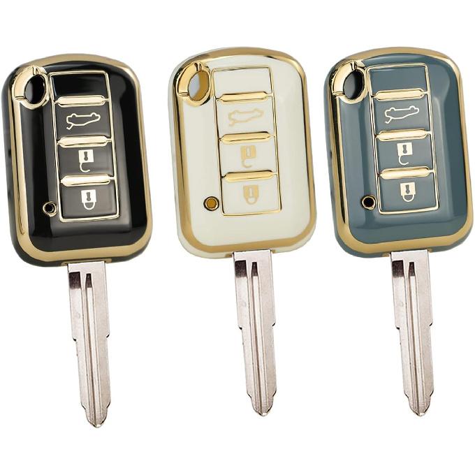 HIBEYO Key Fob Cover For Mitsubishi Eclipse Cross Outlander Sport Mirage G4 Lancer 2016- Key Case Cover For Mitsubishi Accessories With Keycha Smart