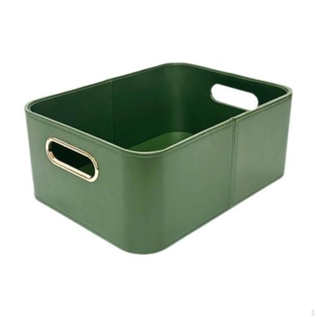Storage Basket, Leather Organizer Bin with Handle, Desktop, Living Room, Brown 26.5x20.5x14.5cm Warm