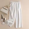 Women's Summer High Waist Wide Leg Pants Elastic Side Tie Casual Cropped Trousers
