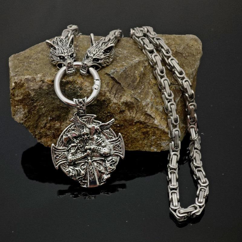 Noorse Viking Vintage Kraai Odin Tomahawk Wolfskop Ketting Heren RVS Ketting Noorse Stijl Sieraden