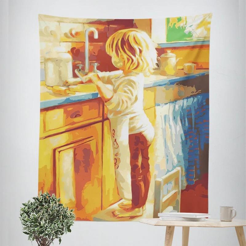 Маленькая девочка картина маслом стиль декоративный гобелен домашний декор стены офис гостиная гобелен 100x75cm