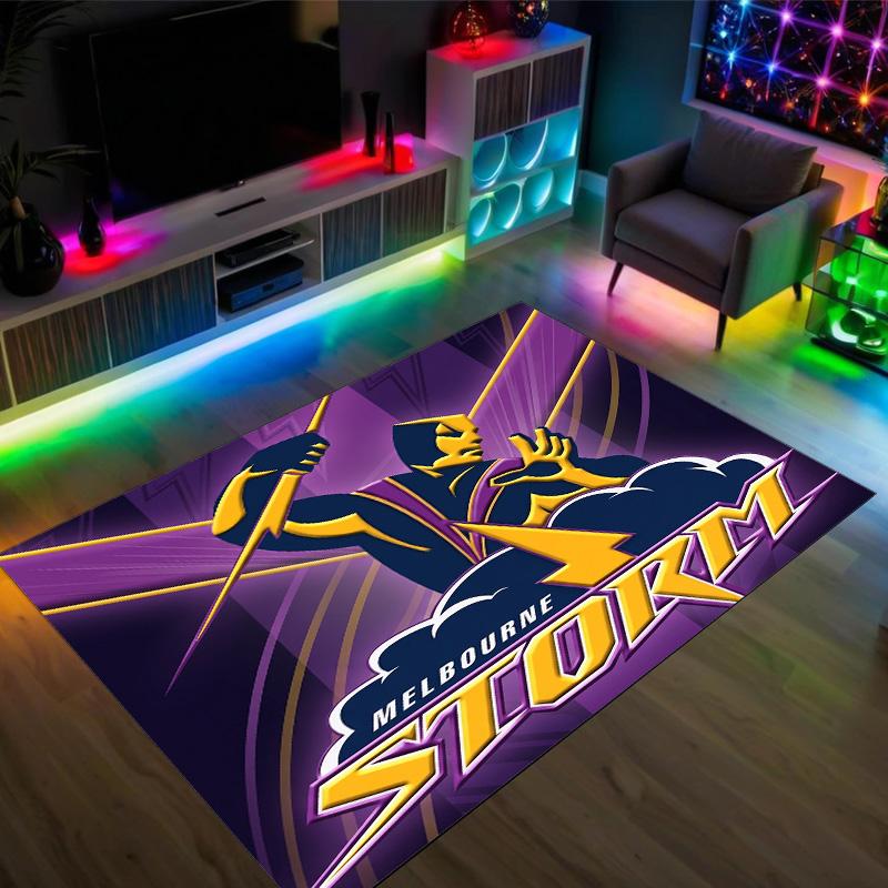 Melbourne Storm Design Crystal Velvet Carpet Cozy Non?Slip Printed Rug For Bedroom Living Room Entrance