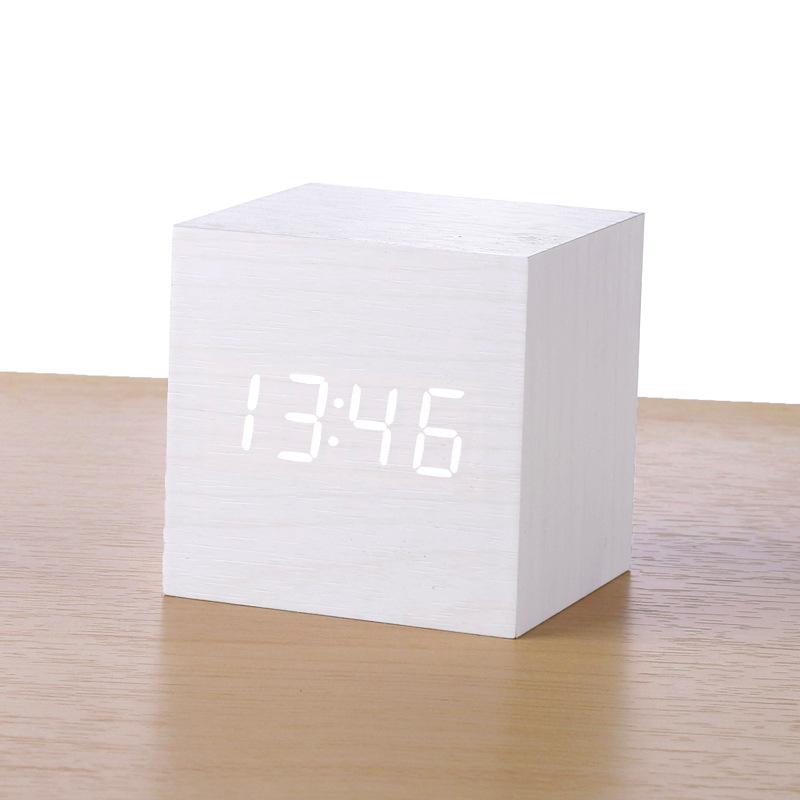 Wooden multi-functional alarm clock creative luminous intelligent led digital display student gift electronic clock silent