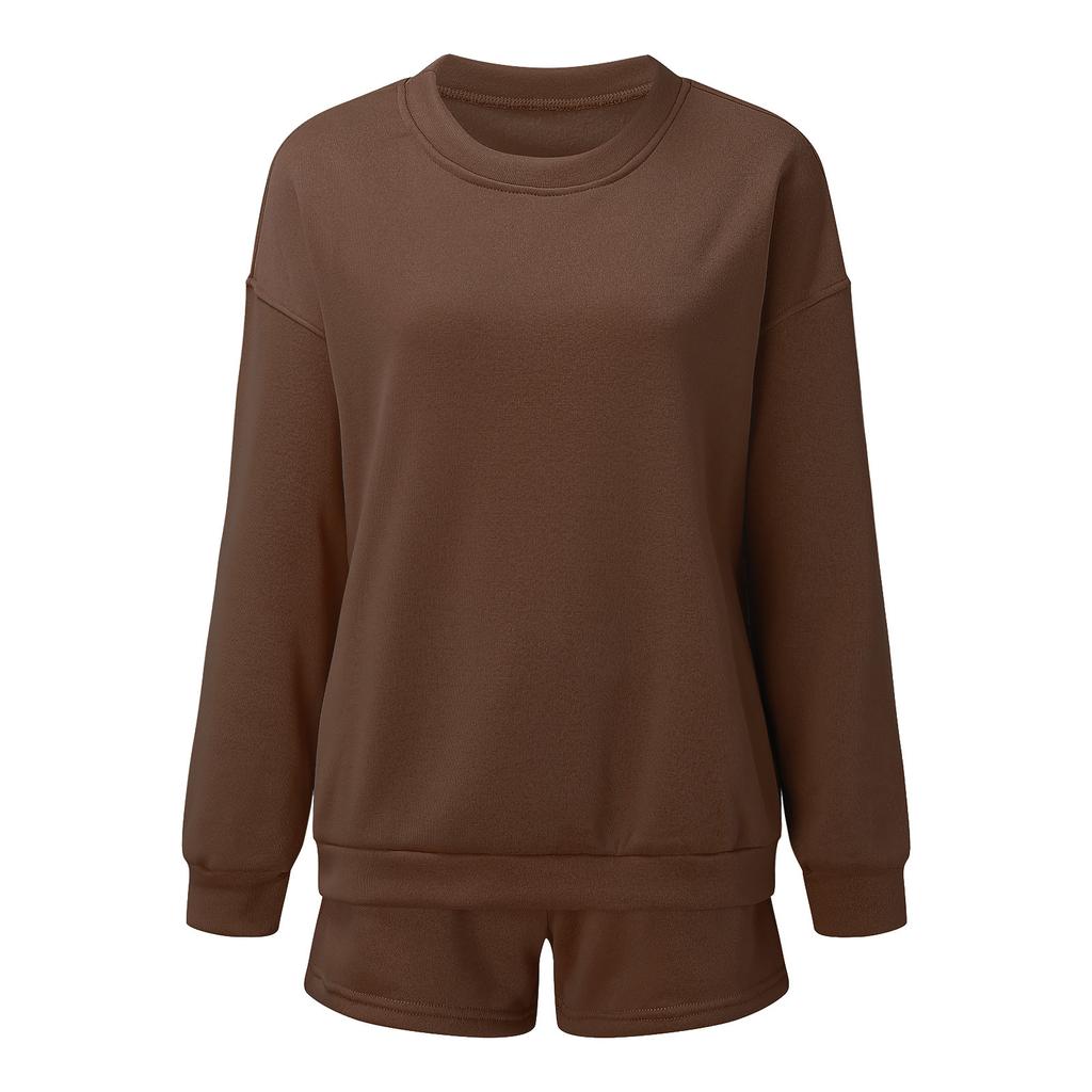 eBay hot sale, European and American spring and autumn hot sale solid color long-sleeved shorts sweater suit women