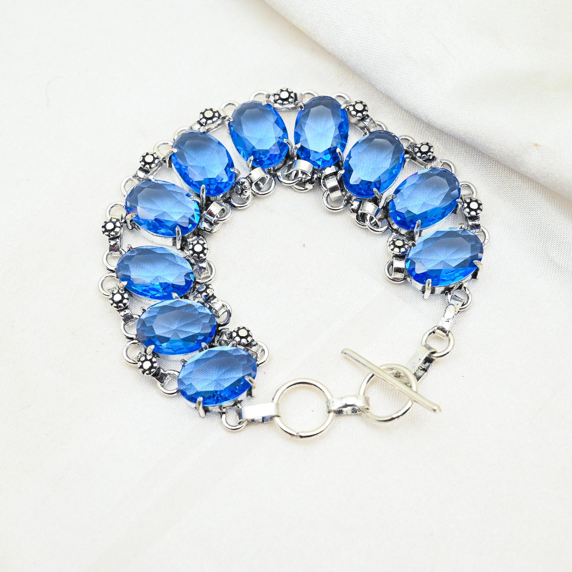 

Браслет из стерлингового серебра 925 пробы с танзанитом, браслет с драгоценными камнями высшего качества, регулируемый браслет-цепочка, подарок на годовщину ручной работы в виде ювелирного украшения 8 inches with Adjustable синий