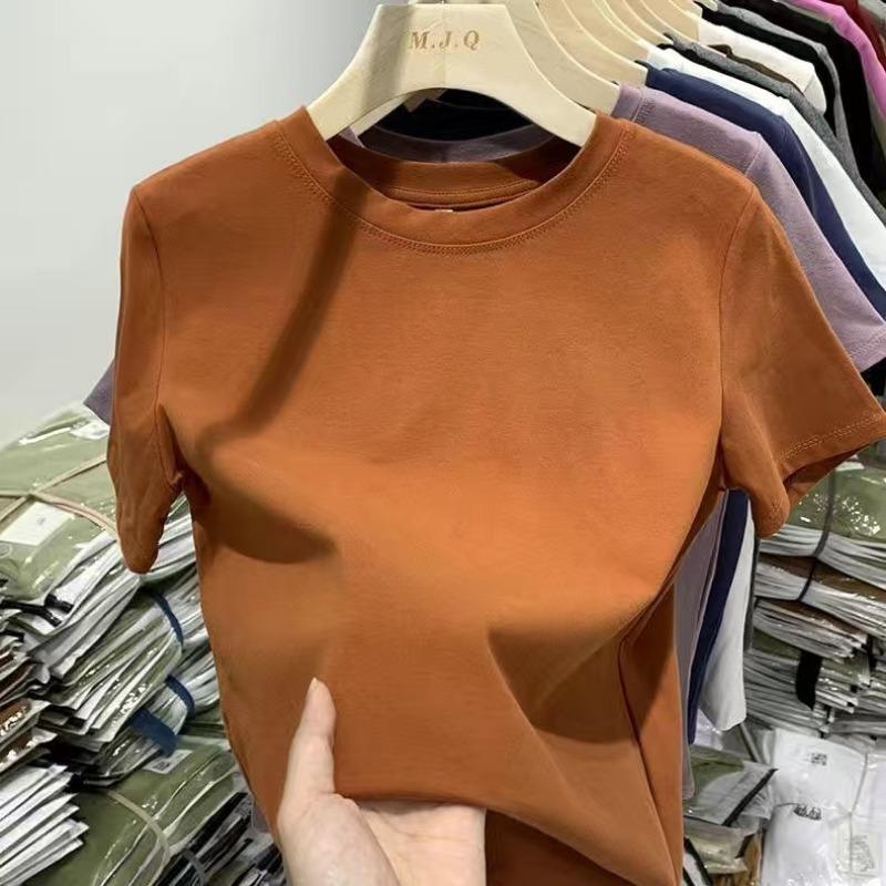 

Жіночі модні повсякденні літні весняні одноколірні блузки та сорочки з коротким рукавом і круглим вирізом із принтом YYFS XXL