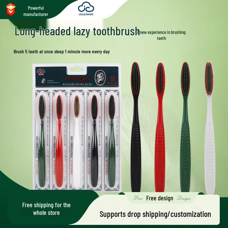 Korean Lazy Toothbrush, Long-Handle, Soft Bristle, 5-Pack, Effort-Saving, High-End Adult Design.