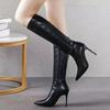 White Women's High Cylinder Boots Pointed Toe Thin Heels Side Zipper Knee High Boots Winter Soft Sole Not Tiring Feet Women Shoe
