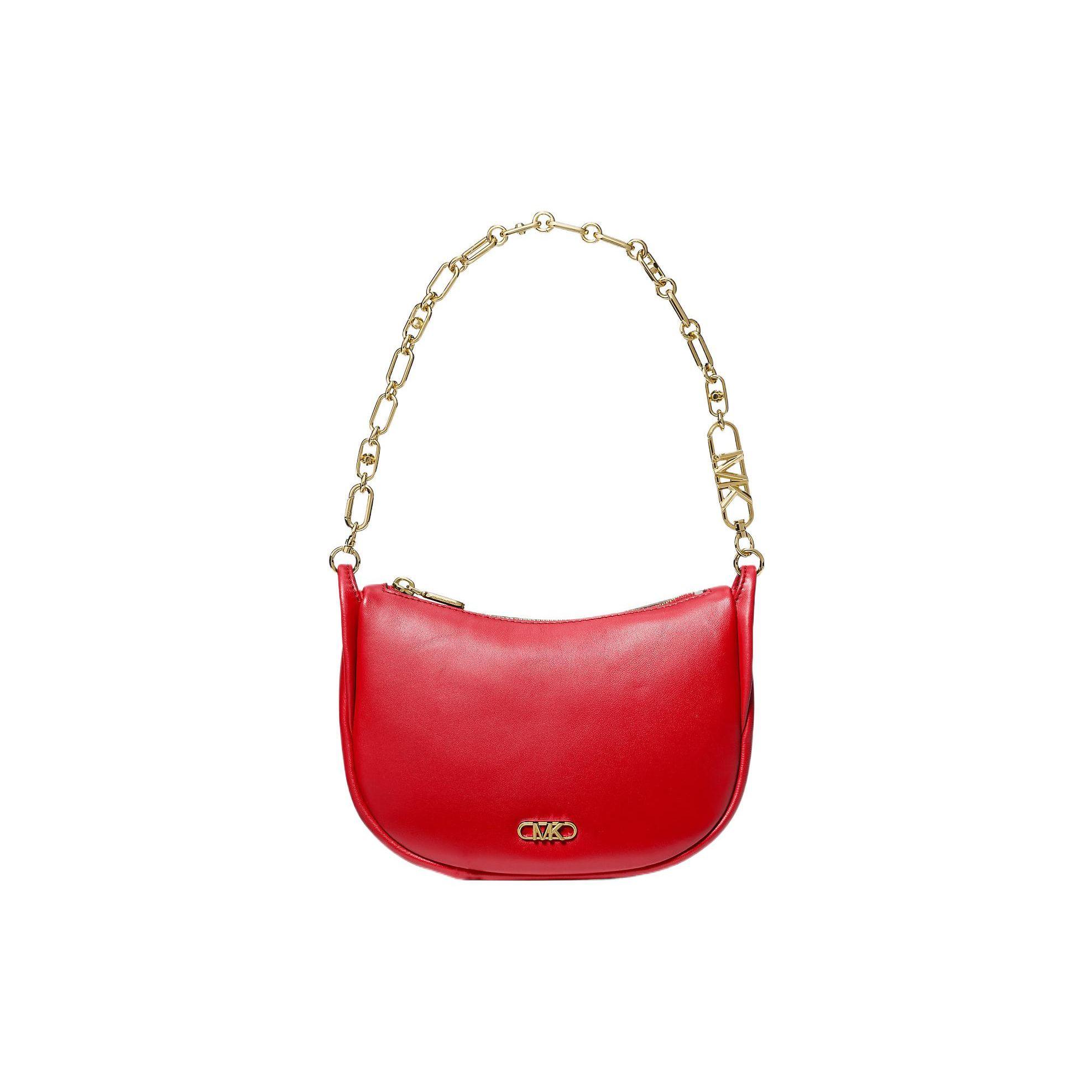 

Michael Kors MK Kendall Gold Chain Logo Leather Tote Shoulder Bag Women Handbags Crimson 32H3G8NC1L-0618 Basic Set (Bag+Dust Bag)