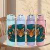 1PC Tiger Head Ethnic Pattern Print 750ml Color Plastic Sports Water Bottle Leakproof Flip Straw Lid Suitable for Sports Office Home Use