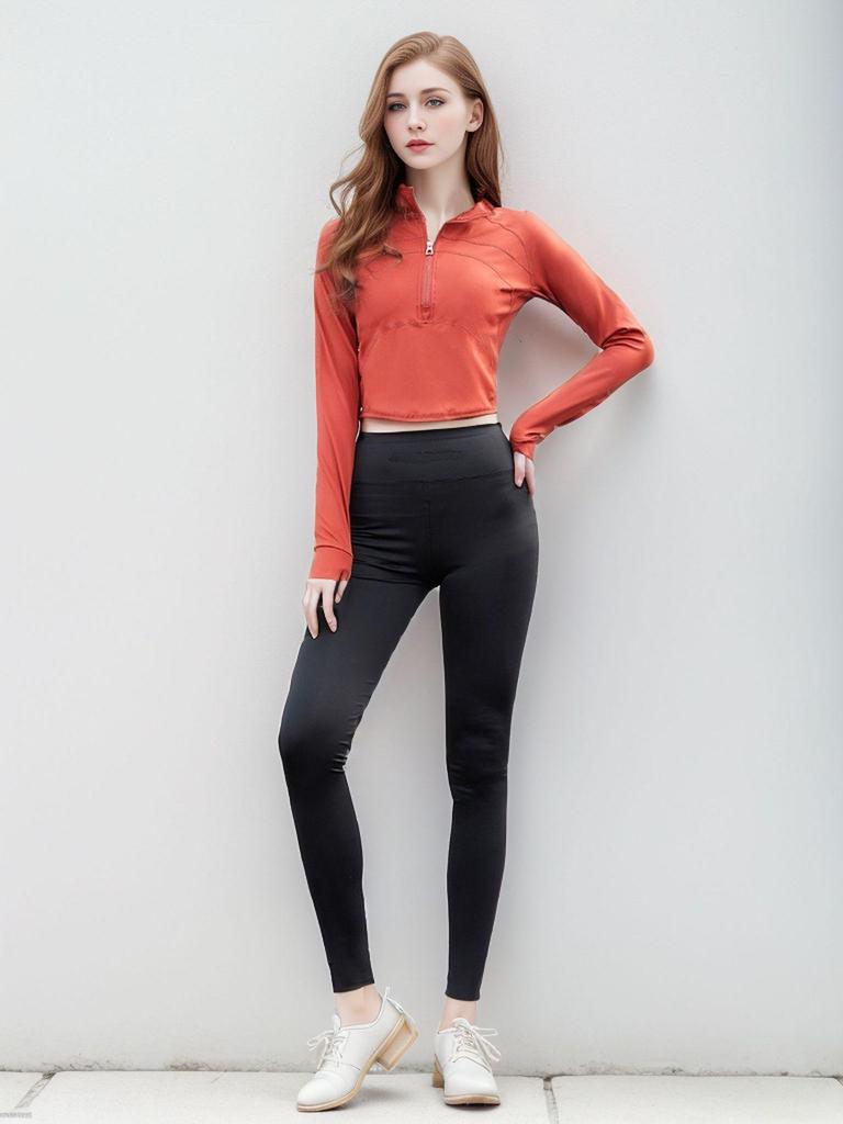 Women's Slim Fit Stand Collar Yoga Wear Long Sleeve T-Shirt - Stylish & Elastic for Autumn