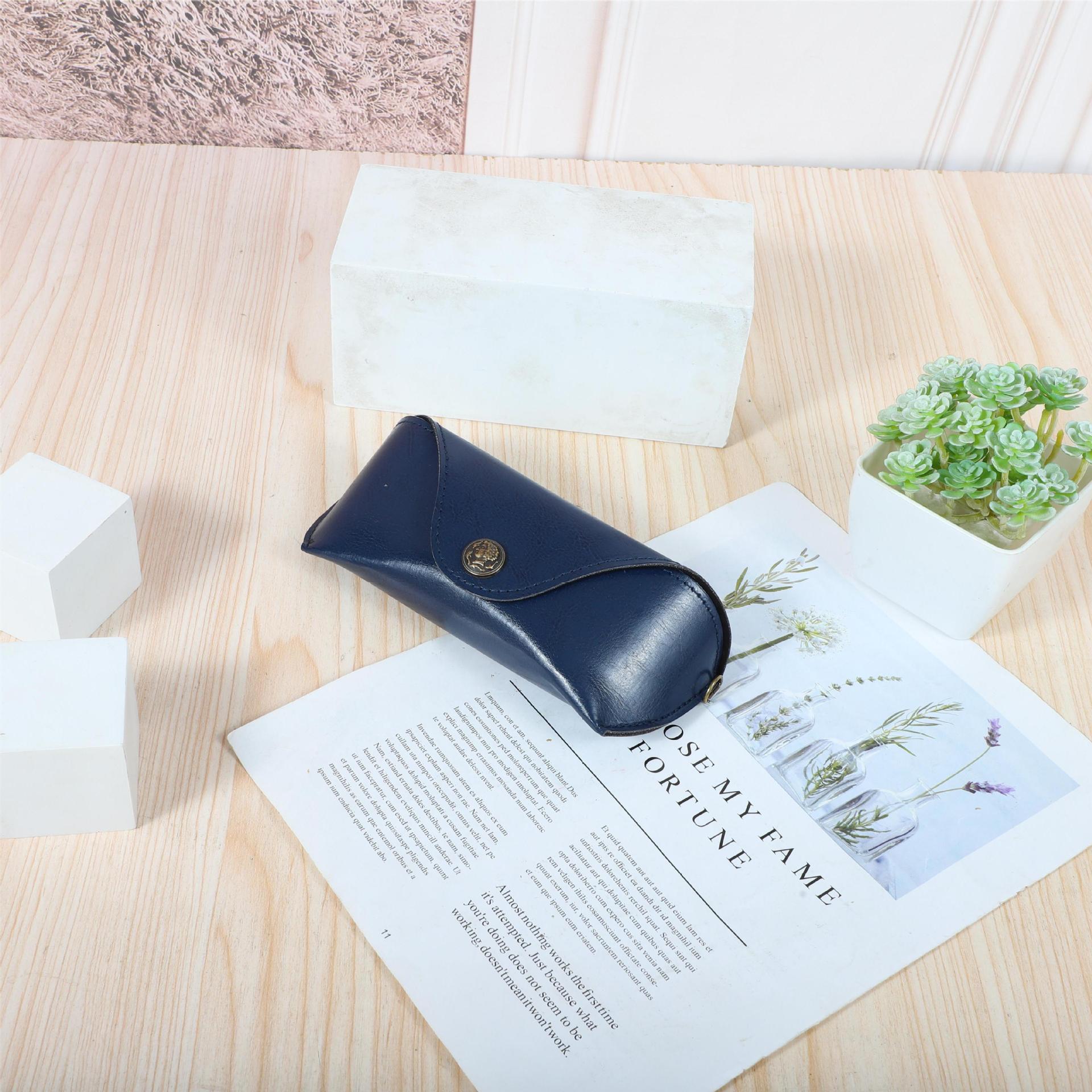 

1 шт. Ретро Мягкий Кожаный Чехол для Очков Портативный Черный Коричневый Унисекс Кожаный Защитный Чехол-Держатель для Очков от Солнца темно-синий