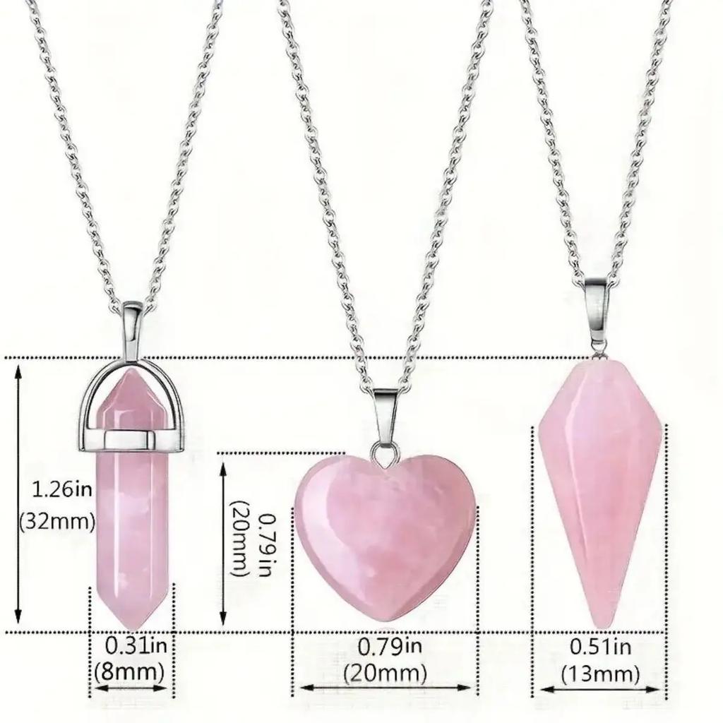 Rose Quartz Necklaces Pendants Set For Spiritual Energy Witchcraft Reiki Holiday Gift, Birthday Gift