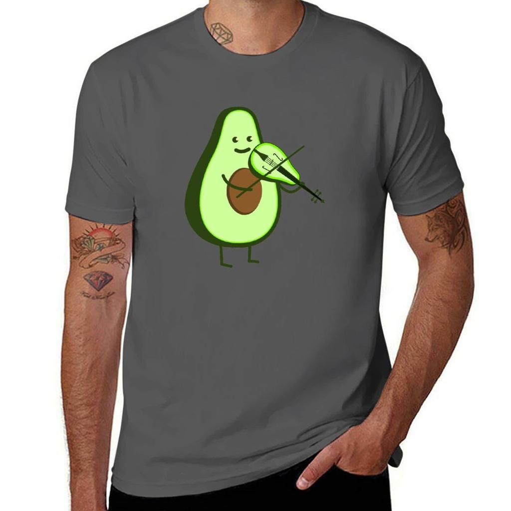 Funny Avocado With Violin Tshirt Casual Minimalist Short Sleeve Top