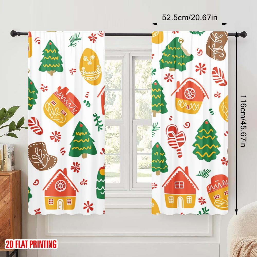 2pcs,2D plane printing Curtains&Window Treatment Christmas Tree Gingerbread Mitten (3) Polyester Easy Install (without rod)