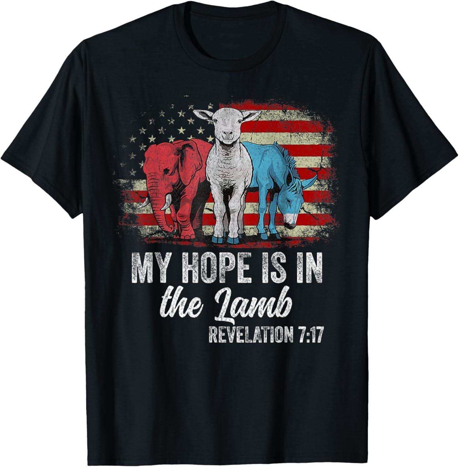 My Hope is in the lamb Funny Scripture Elephant Donkey US T-Shirt Mens Womens Tees Top M