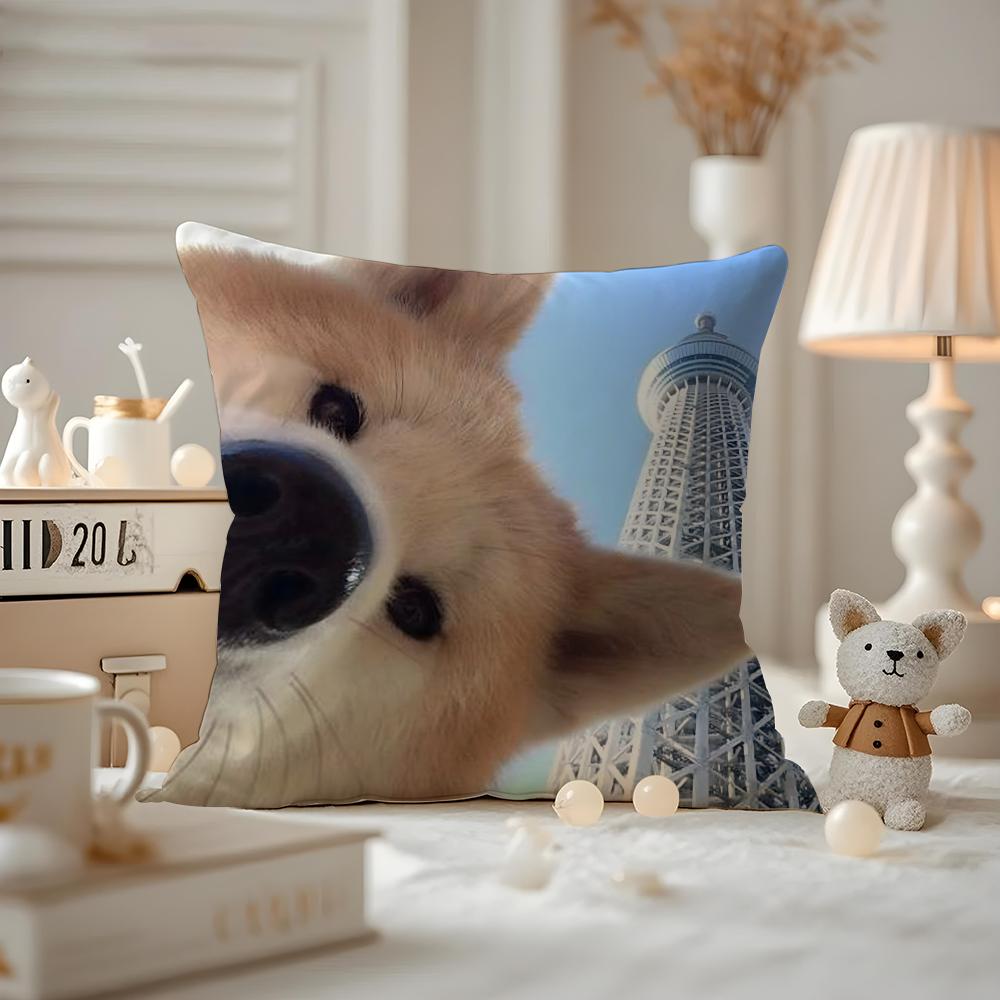 Cute Shiba Inu Cushion Cover Antidustmite Pillowcase Invisible Zipper Silky Short Plush Sofa Cushion Cover