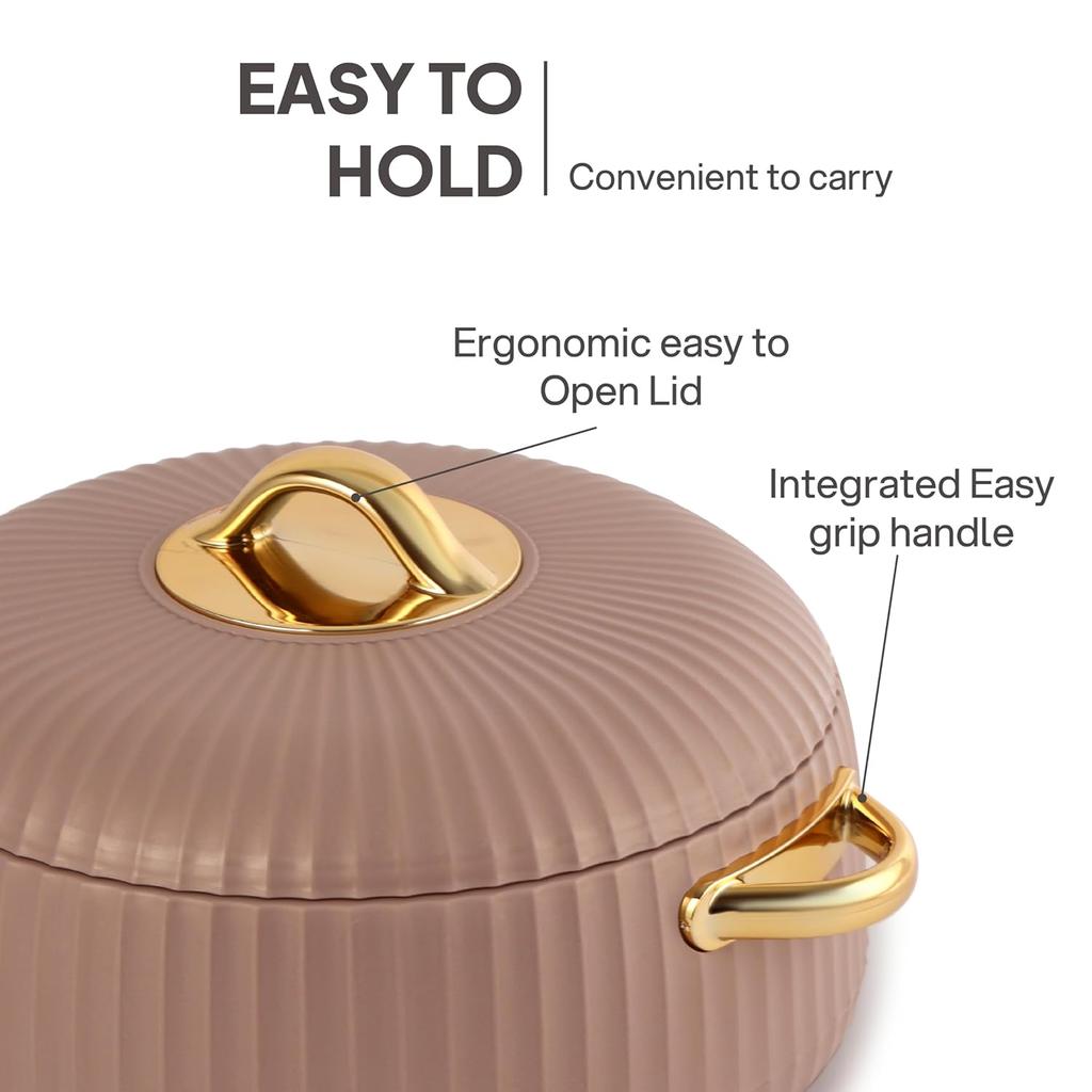 Izolowany Garnek Ze Stali Nierdzewnej Do Przechowywania i Serwowania Żywności z Pokrywką Twist-Lock i Eleganckim Beżowym Wykończeniem
