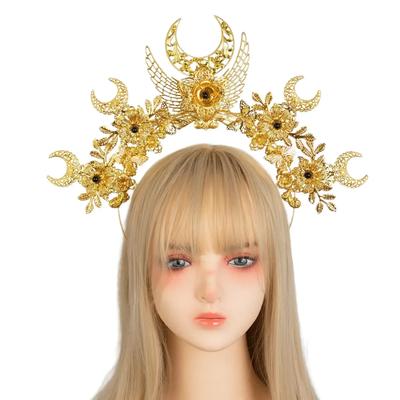 ITUY Gold Halo Crown Sun Moon Angel Wings Headpiece Goddess Vintage Baroque Tiara Headwear Princess Hair Accessory Photo Props