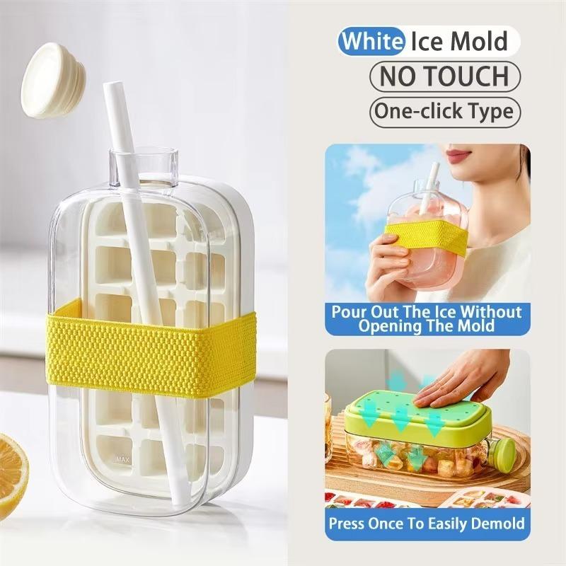 2-in-1 Eiswürfelbereiter Eiswürfelform mit Deckel Strohhalm KEINE BERÜHRUNG Silikon-Eiswürfelbecher für Kühlschrank KEIN AUSLAUFEN Eisform für Gefrierschrank Wasserflasche