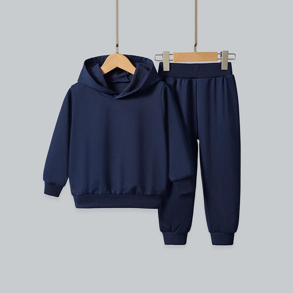 Children's Solid Color Hooded Sweatshirt Set - European and American Style for Autumn/Winter