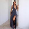 European and American neck hanging polka dot print deep V retro slim fit sexy backless jumpsuit long skirt