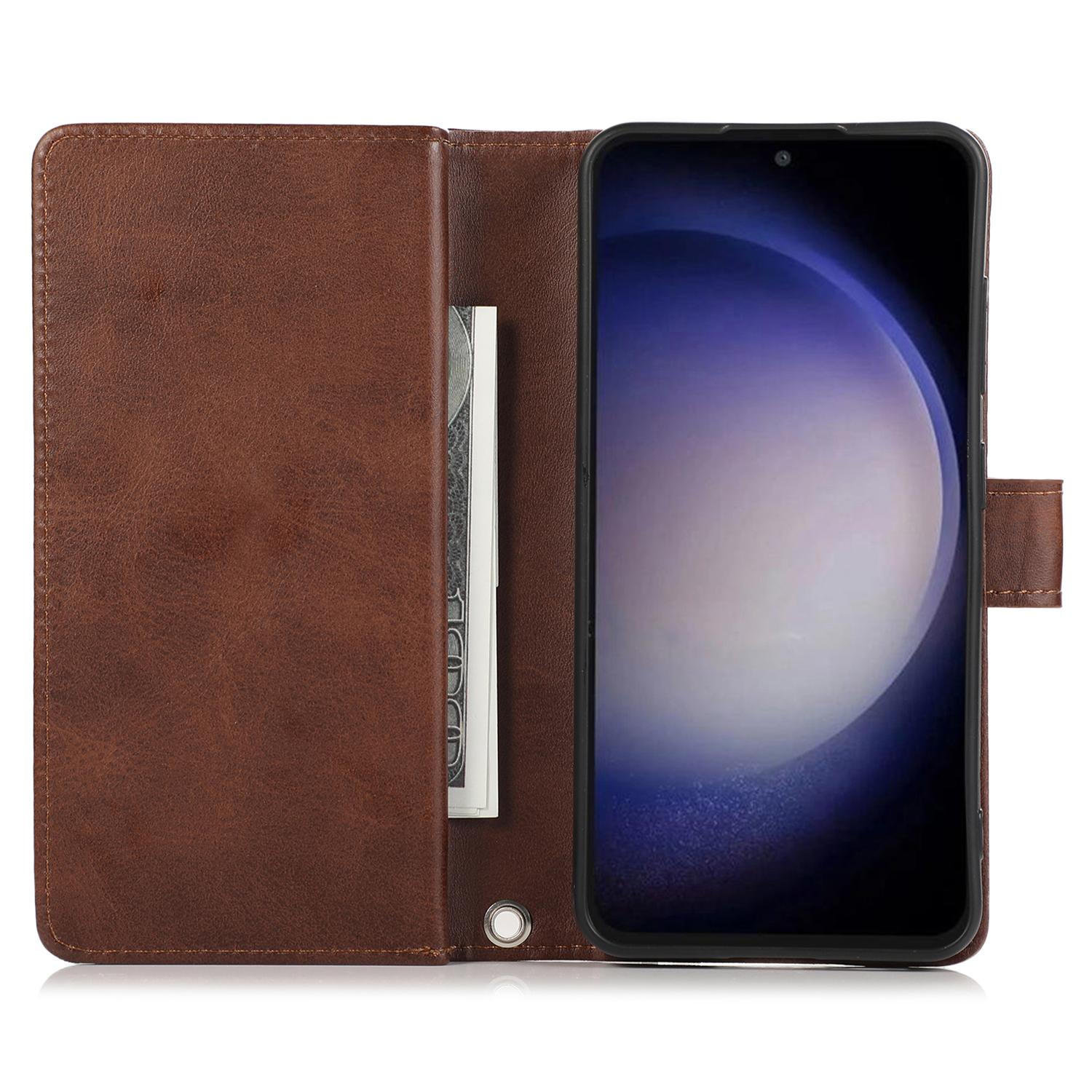 

For Samsung Galaxy S25+ Case Split Leather Magnetic Wallet Phone Protector with Wrist Strap Blue