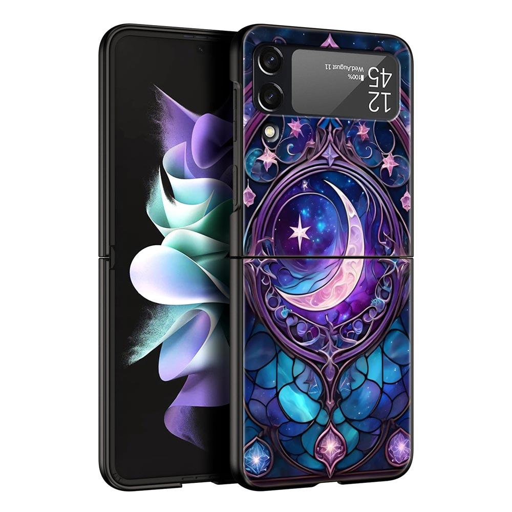 Beautiful Sun Moon Glass Hard PC Phone Case For Samsung Galaxy Z Flip 7 6 5 4 Black Cover For Galaxy Z Flip 3 Foldable Shell Bag