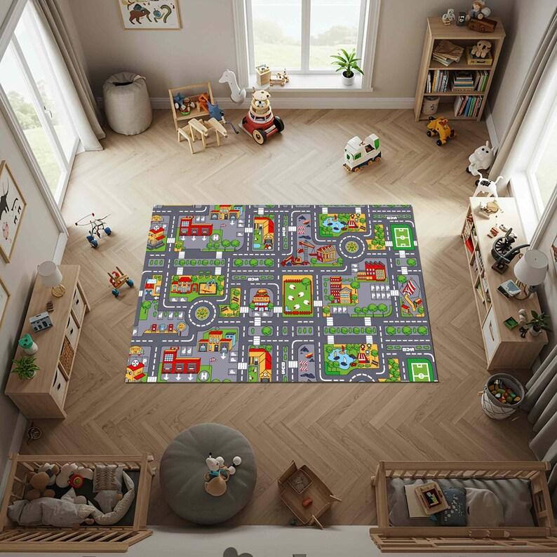 

Interactive City Map Play Rug with Car Track Educational Road Mat for Toddlers Fun Traffic Carpet for Preschool Learning Spaces 40x60cm