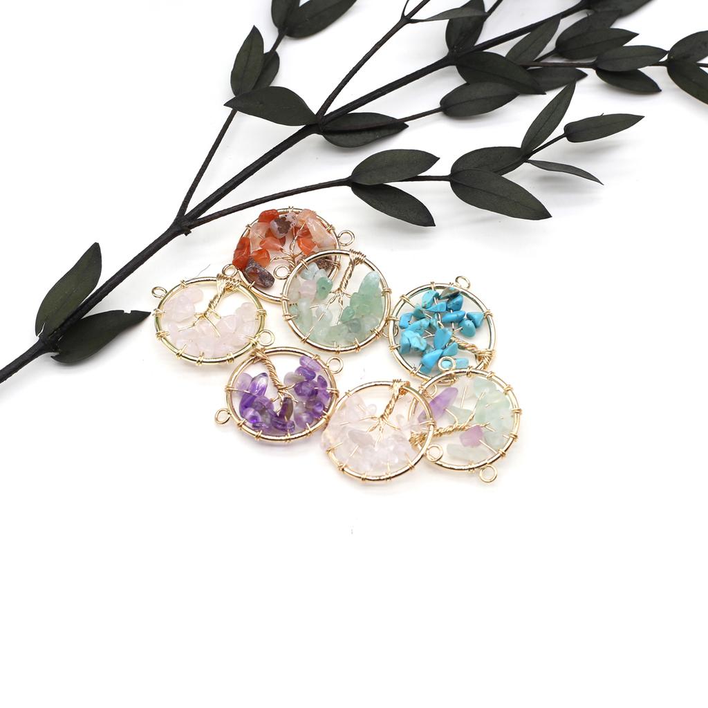 2Pcs Winding Connector Natural Stone Fluorite/Amethyst Round Gravel Connector For Jewelry Making DIY Necklace Bracelet Accessory