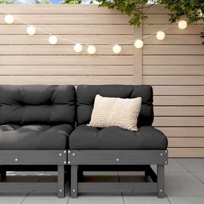 VidaXL Canapé central avec coussins gris bois de pin massif, canapé de jardin, siège de jardin, siège d'extérieur, canapé 825431