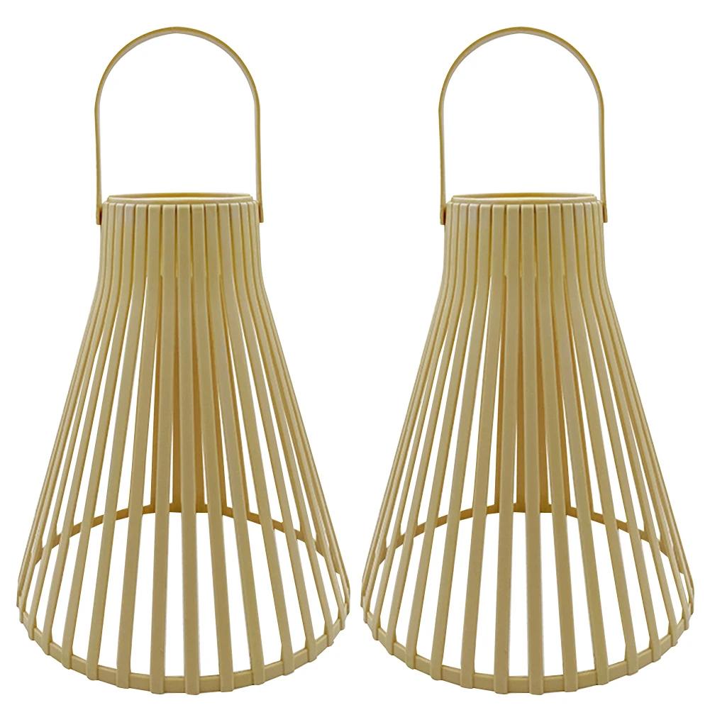 Outdoor Hanging Light with Handle Solar Rattan Lantern Waterproof Natural Bamboo Solar Outdoor Light for Yard Patio Lawn Pathway