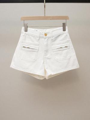 High-End Women's Autumn French Casual A-Line Cargo Pocket Zipper Shorts