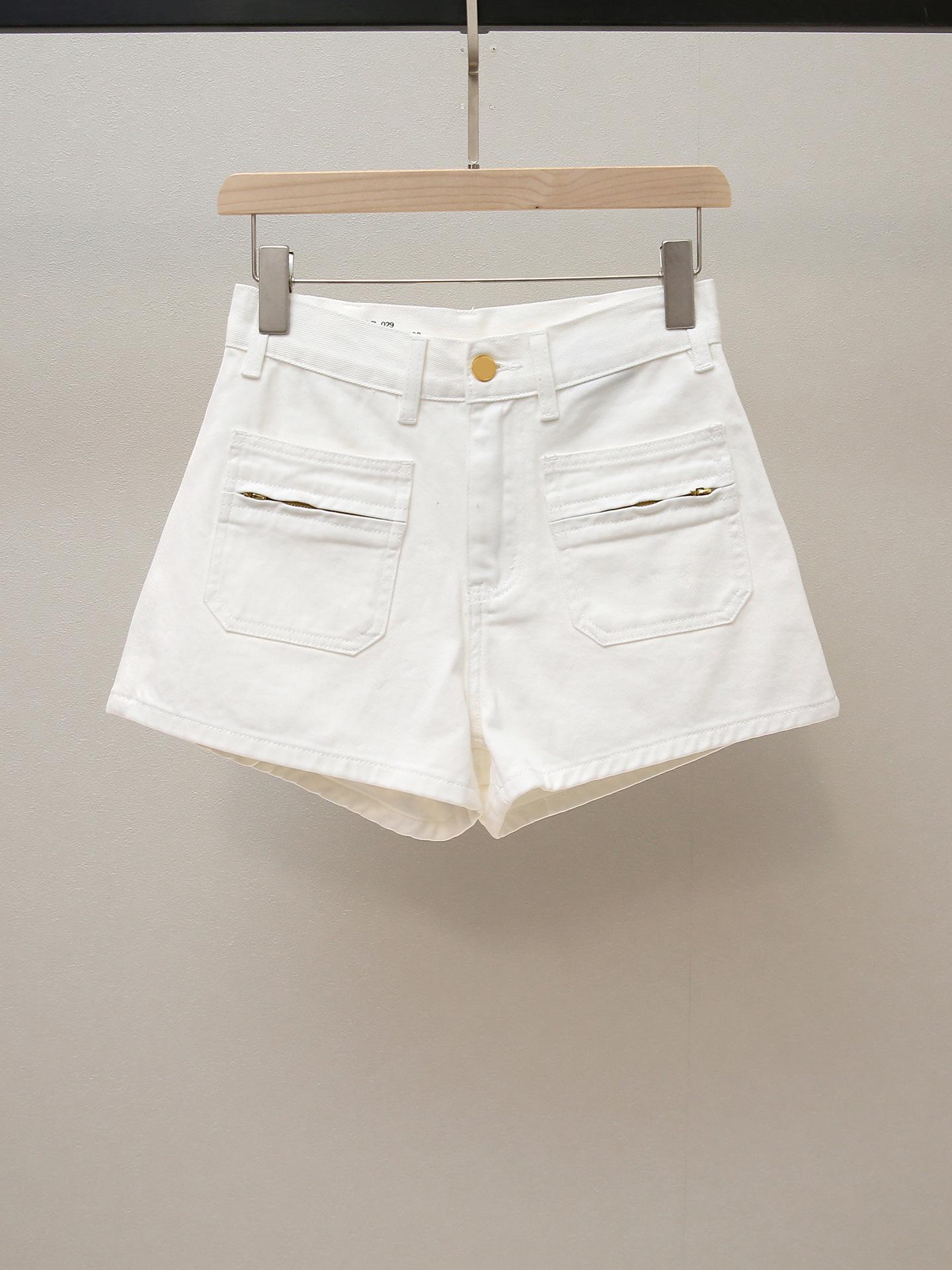 

High-End Women s Autumn French Casual A-Line Cargo Pocket Zipper Shorts Large белый