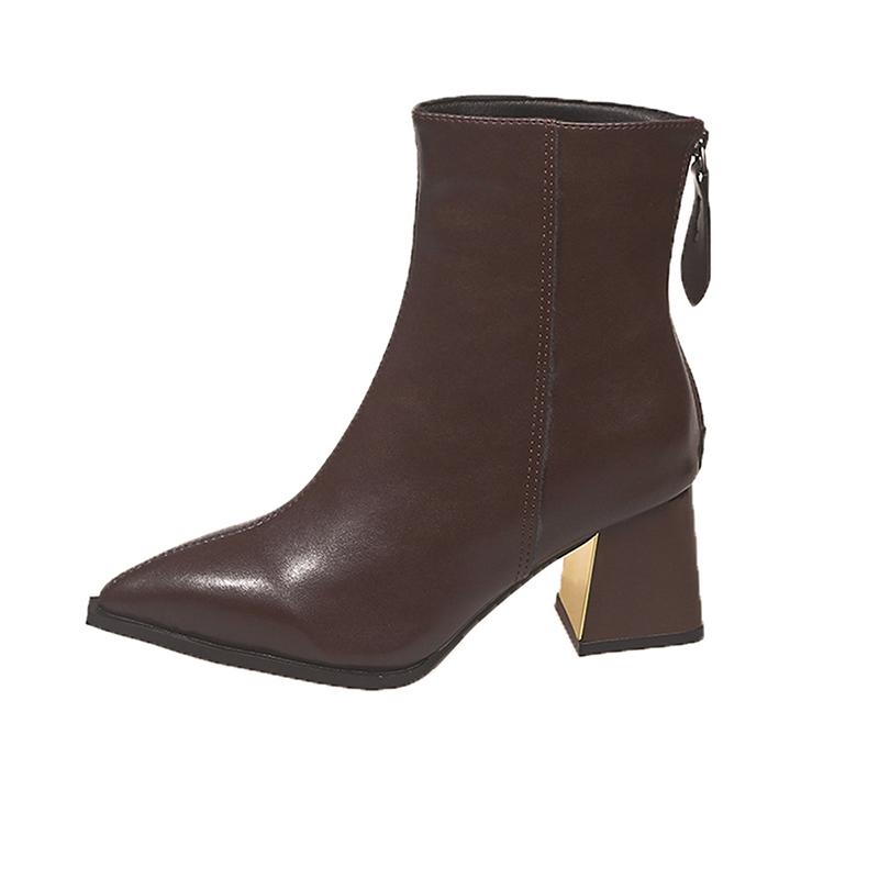 Fashion Vintage Pointed Toe Women Ankle Boots Shoes Autumn Winter Thick High Heels Short Booties Zapatos Mujer