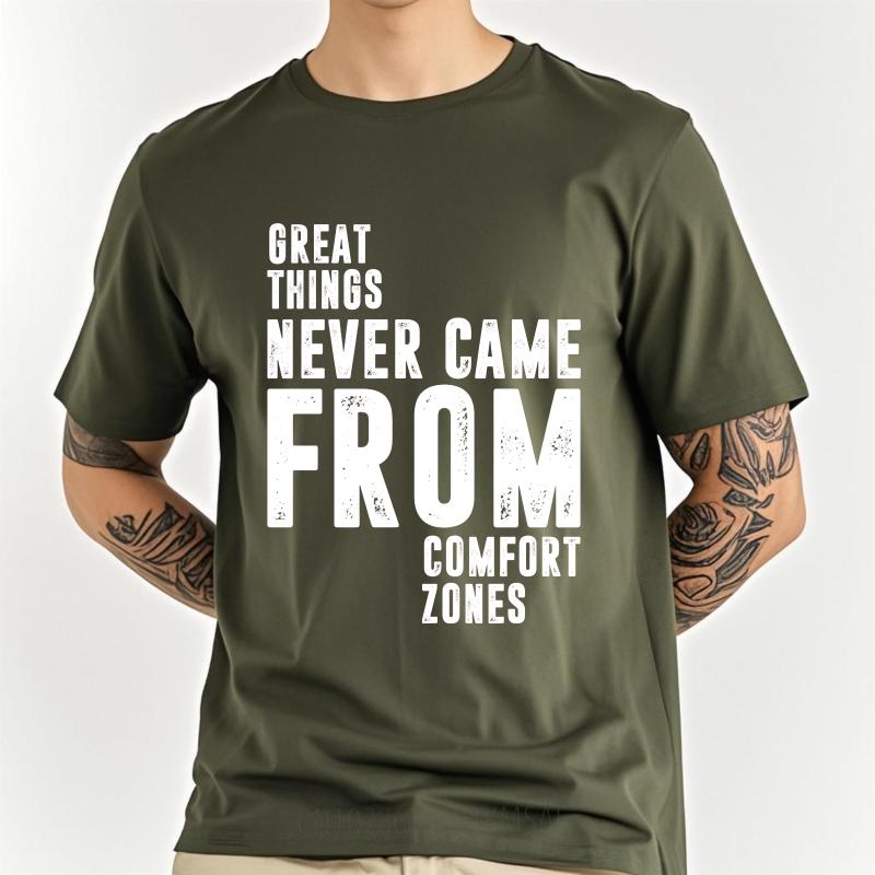 Marke Sommer Für Unisex T-Shirt Große Dinge Entstanden Nie Aus Komfortzonen Kurzarm Bequem Rundhals Oberteile Baumwolle T-Shirt