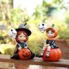 2pcs Halloween Pumpkin Witch Sister Figurines with Balloons, Resin Handheld Pumpkin Witch Girl Statue for Home Dining Table, Bookshelf Decor