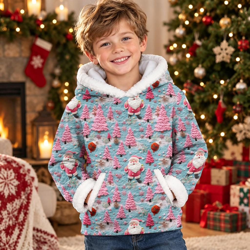 Kids Long Sleeve Christmas Print Casual Fashion Hooded Top