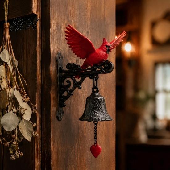 Decorative Accent for Office Red Bird Wall Mounted Doorbell, Resin Garden Hanging Bell, Outdoor Doorbell Home Weatherproof Ornament Farmhouse