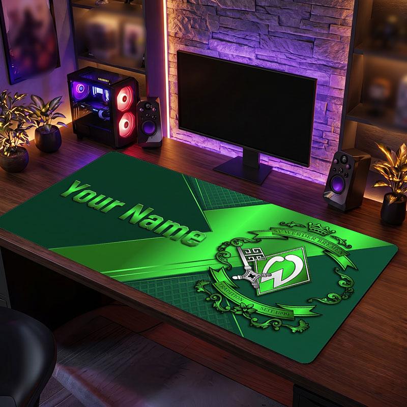 Werder Bremen FC Custom Large Mouse Pad, Personalized Name Text Print, Football Logo Non‑Slip Desk Mat Gaming Gift