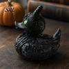 Matte Black Resin Ornament Gothic Devil Skull Duck Ornament, Figurine, Dark Aesthetic Room Decor Horror Green Eyes for Halloween Party Hand