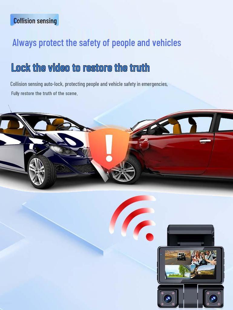 2.5K Ultra HD Dash Cam with 4 Lenses, Night Vision, 360° Parking Monitor, Mobile Connectivity, and Photo Recording