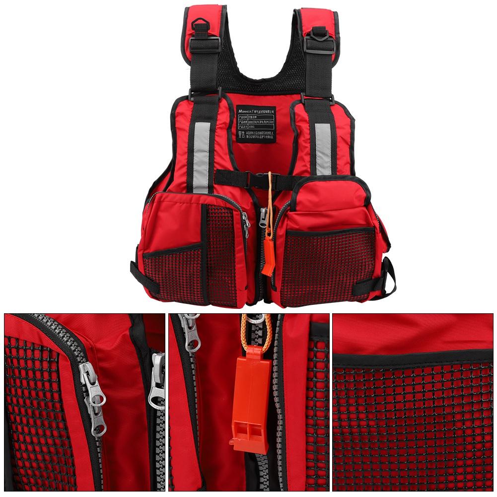 Portable Adult Floating Vest Fishing Waistcoat Multi Pocket Life Jacket Accessory(red )