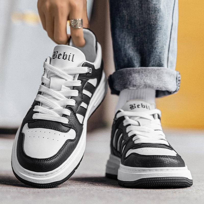 Primavara si vara Pantofi sport in stil Hong Kong pentru barbati cu platforma din piele Pantofi albi casual