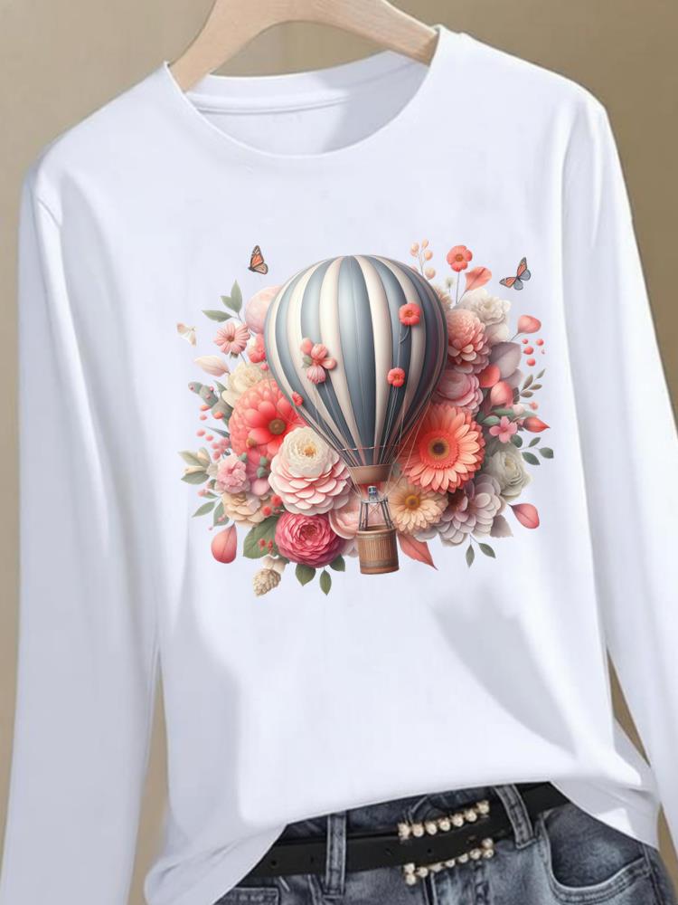 (Asian Size) Trend Style Cute Graphic Tee Women Autumn Winter Spring Casual Fashion Top O-neck Clothing Print T Shirt Long Sleeve T-shirts