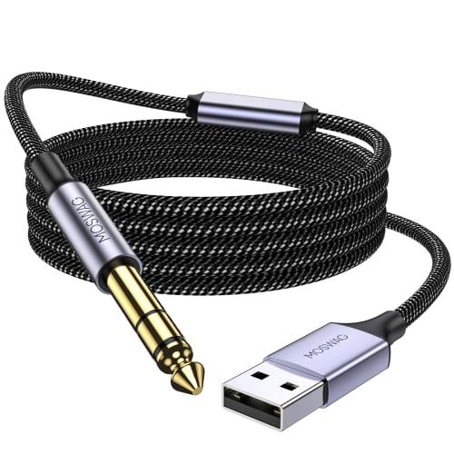 MOSWAG USB to 6.35mm Audio Cable with Recording Function, USB Guitar Cable, USB 6.35mm Male to TRS Stereo Cable for Microphones, Guitars, Basses, Spea