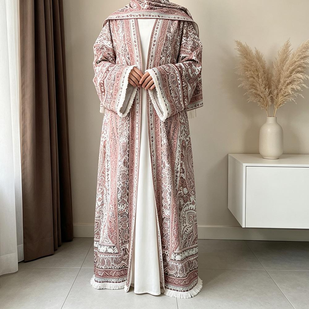New Fashion Stretch Printed Cardigan Robe with Headscarf