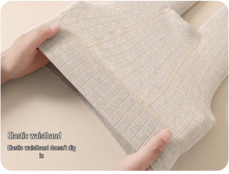 Girls' Autumn/Winter Thickened Velvet-Lined Cable Knit Leggings with Waist Protection