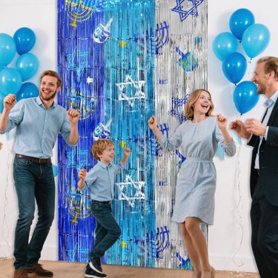 1/2/3Pcs Hanukkah Rain Curtain Background Shiny Metal Texture Three-Color Gradient Visual Effect Rain Curtain Holiday Decoration