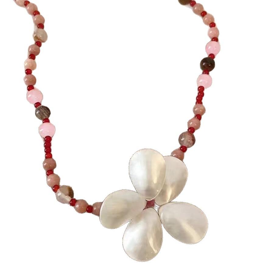 [Shell Blossom] Vtage Vintage Colored Beaded Shell Flower Necklace Retro Simple Versatile Necklace
